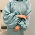 New Design Big Lantern Sleeves Satin Abaya Dubai Style Dress Muslim Dubai Turkey Kaftan Abaya