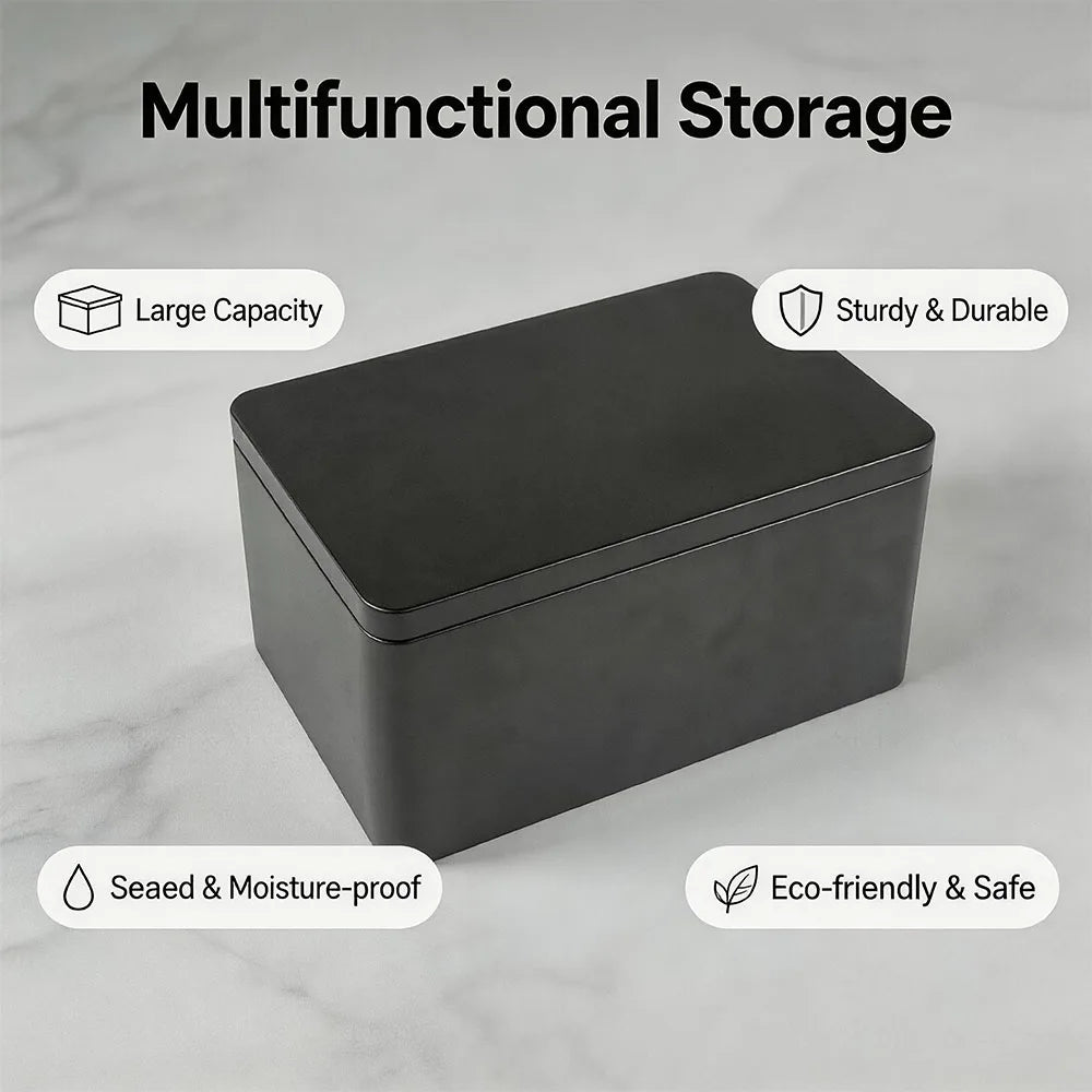 Heavy-Duty Black Tin Box for Bulk Storage | Airtight Metal Container for Biscuits Tea & Dry Goods | Factory Wholesale MegaBDM