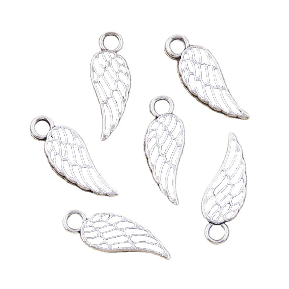 Charms Angel wings 18x7mm Antique Silver Color Pendants DIY Crafts Making Findings Handmade Tibetan Jewelry