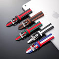 Striped Color Top Grain Genuine Leather Watch Strap 18mm 20mm 22mm Fit for Smart Watches Quick Release Watch Band Replacement
