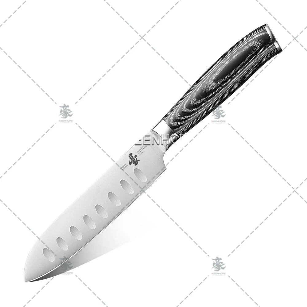 KEENHOPE HEROISM 5 Inch Santoku Japanese Chef Knife Pakka Wood Handle Germany Din 1.4116 Stainless Steel 56HRC Sharpness FBA