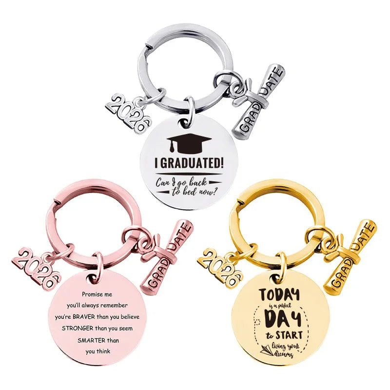 Stainless Steel Class of 2026 Graduation Key Chain Graduation Gifts Keychain Souvenir for University Middle High School Graduate