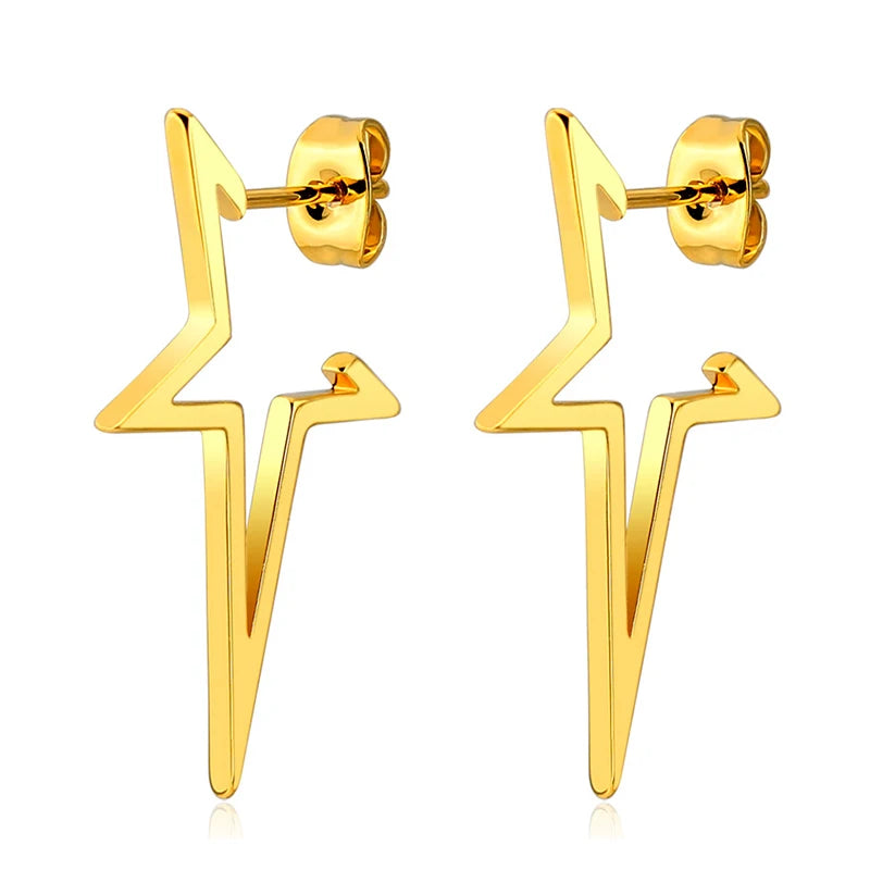 Fashion 18K Gold Silver Plated Stainless Steel Geometric Five-Pointed Star Pentagram Stud Earring Jewelry for Women