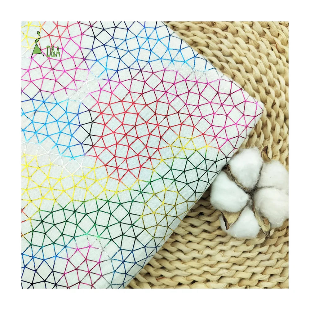 Colorful Gilding Print 100% Organic Cotton Muslin Fabric Double Gauze Crepe for Clothes Home Decor Woven Technics for Boys Girls