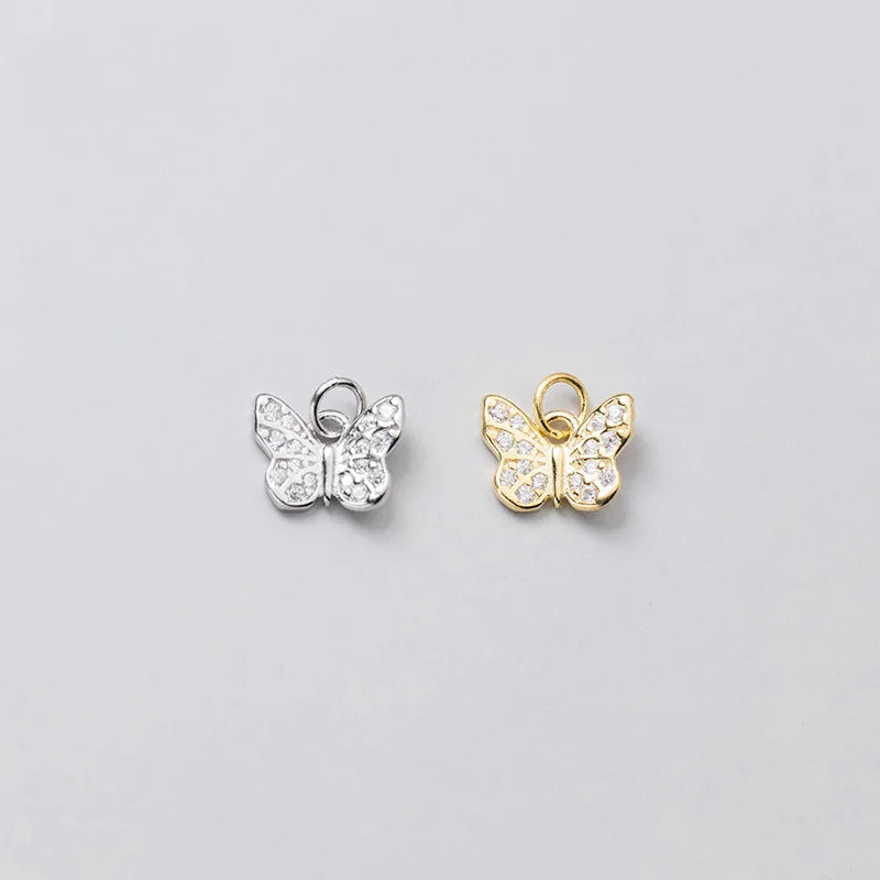 9mm Rhodium Plated Pave Zircon Butterfly Charm 925 Sterling Silver Butterfly Charms for Jewelry Making