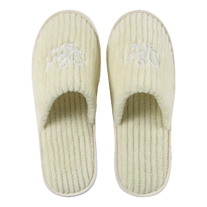Men's Striped Yellow Velvet Cotton Slippers Ranbay Brand Hotel Supplies for Weddings and Clubs Entertaining Guests