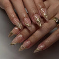 24 Pcs/set 3484 French Autumn Maple Leaf Gradient Crystal-encrusted Short Almond Acrylic Press on Nails