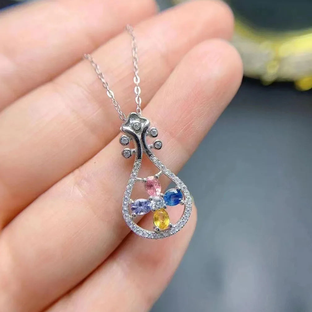 Hot Sale Designer Minimalist 925 Sterling Silver Necklace with Natural Sapphire Rhodium Gold Plating Dainty Chain for Women