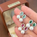 Rock Sugar Blue- Green Freshwater Pearl Earrings Paired with 7-8mm Strong Natural White Bread Genuine Pearl Jewelry