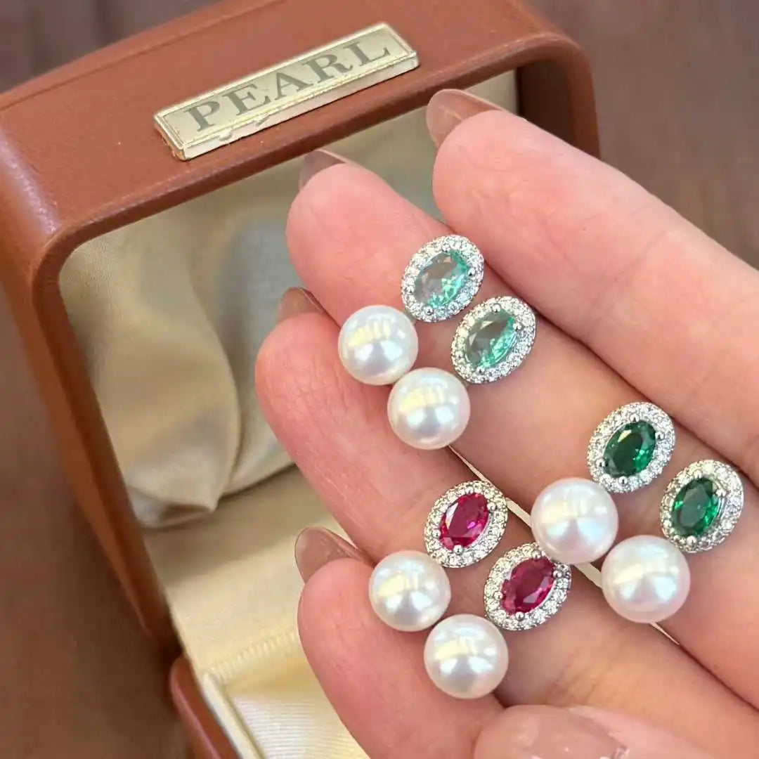 Rock Sugar Blue- Green Freshwater Pearl Earrings Paired with 7-8mm Strong Natural White Bread Genuine Pearl Jewelry