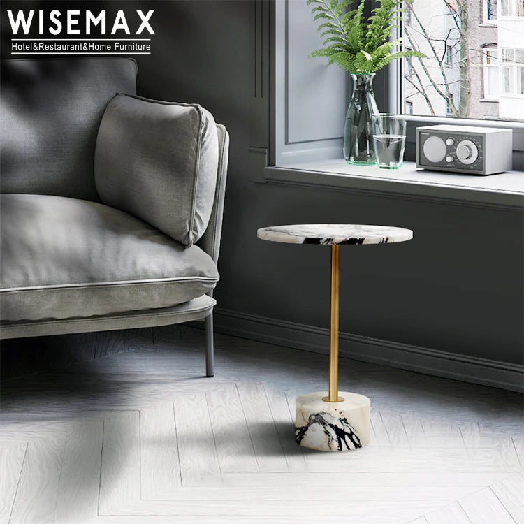 WISEMAX FURNITURE Nordic Living Room Furniture Stainless Steel Round Marble Side Table Durable Natural Marble Coffee Table