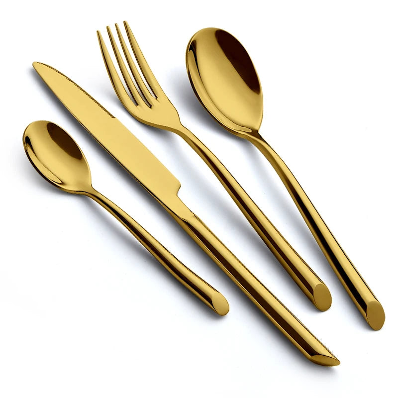 Wholesale Wedding Tableware Cutlery Spoon and Fork Set Gold Christmas Flatware Set