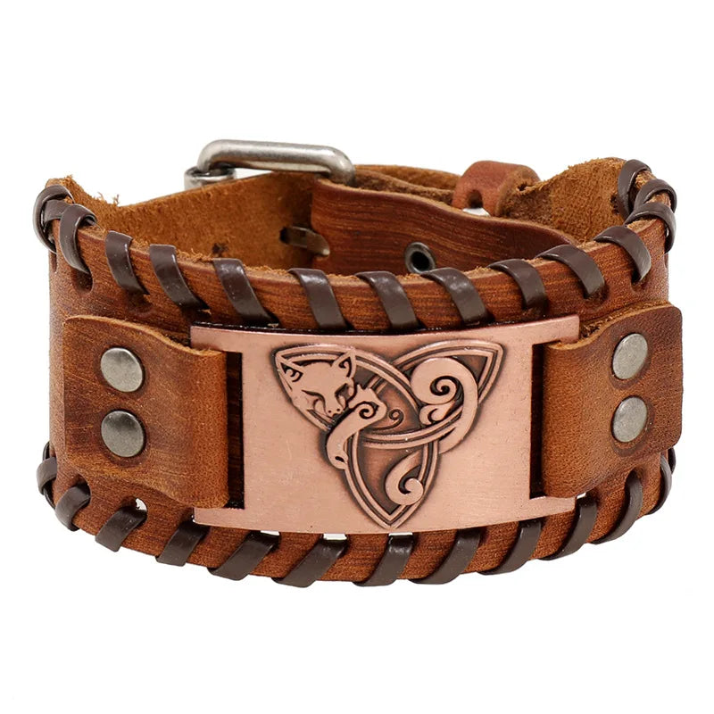 Viking Leather Bracelet Retro Woven Bangle Men's Punk Leather Bracelet Viking fox Bracelets Jewelry