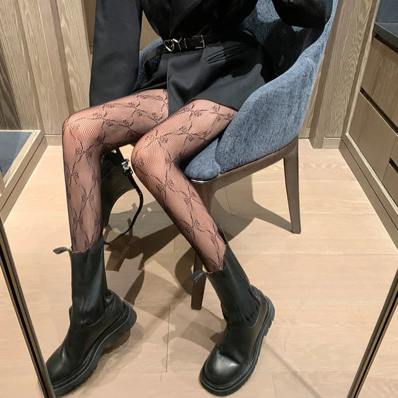 Hot Sale Fashion Autumn Lovely Fishing Net Pantyhose Sexy Seamless Top Control Bow Pattern Tights