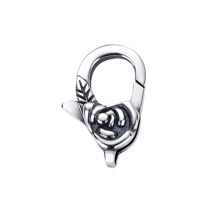 Oxidized Sterling Silver Rose Floral Lobster Clasp Romantic Flower Jewelry Findings for Bracelet