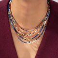 French Style Classic Natural Stone Pendant Necklace with Lapis Lazuli Titanium Steel Beads Sweater Chocker Jewelry