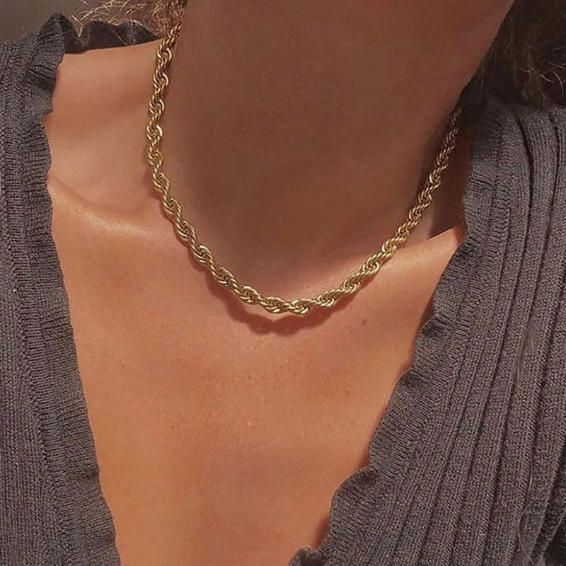 Wholesale Top Seller 2021 Women Mens Fashion Rope 18k Gold Plated Stainless Steel Jewelry Necklace Chain