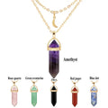 Double-layer Healing Crystal Necklace for Women Hexagonal Chakra Crystal Bullet Shape Moon Gemstone Pendant Necklaces for Girls