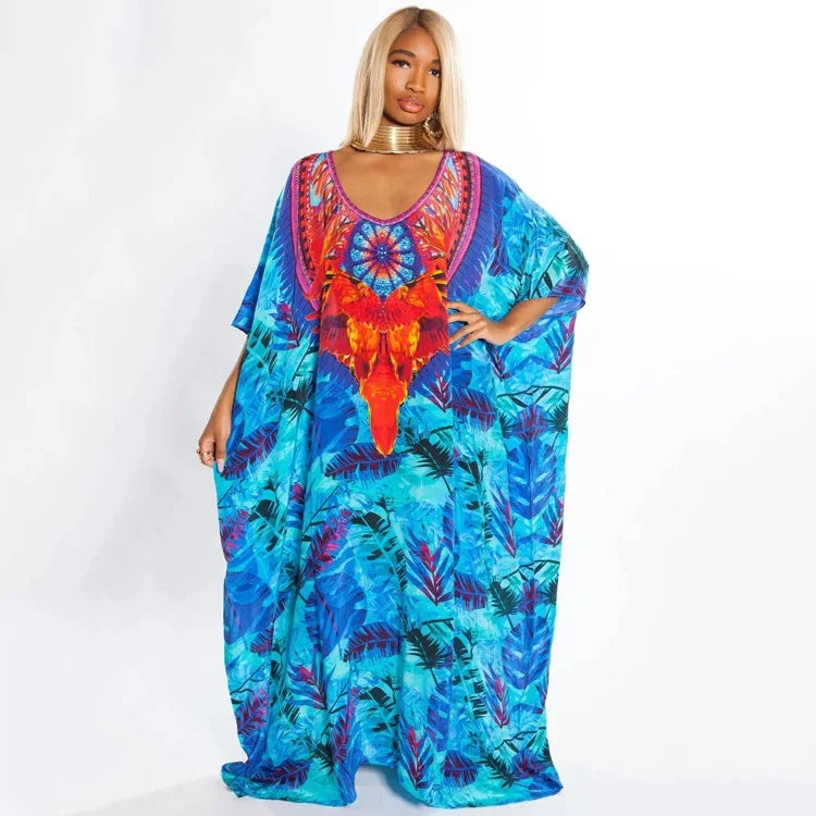 Kaftan Positioning Printed Holiday Dress Beach Cover Ups
