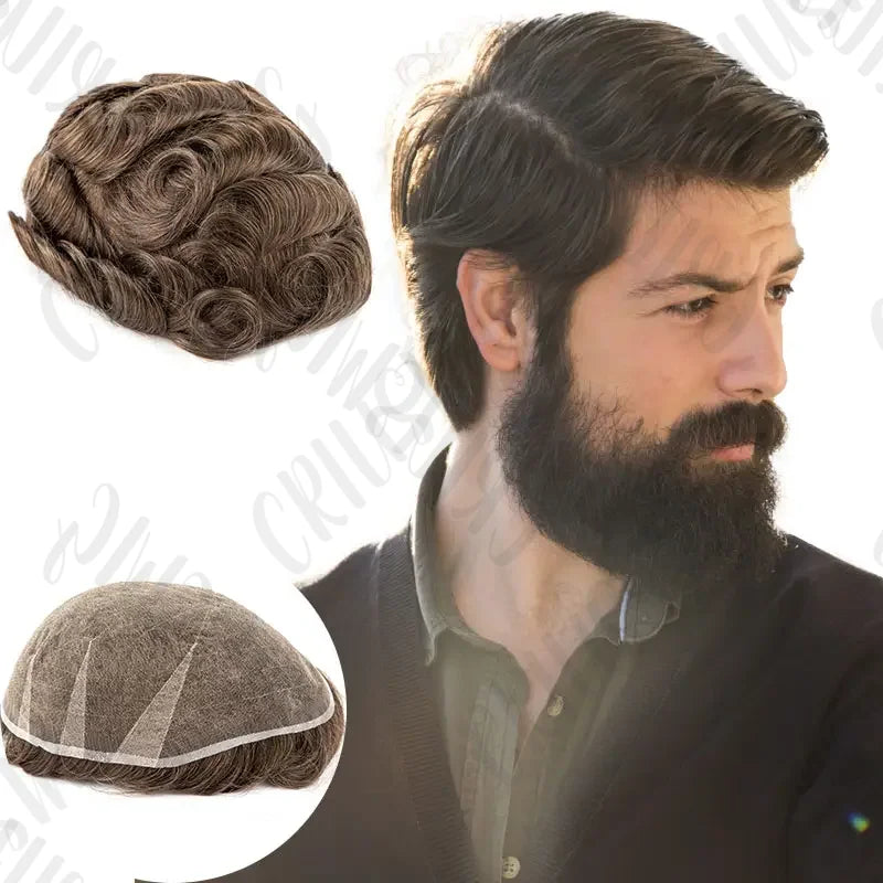 Handmade Men's Indian Toupee 100% Virgin Human Hair for Lace PU Perimeter Base Bald Males Aus Patch Straight Delicate