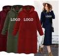 Custom Print Summer Natural Casual Solid Breathable Oversized Plus Size Women's Hoodie Dress with Long Sleeve and Mini Length