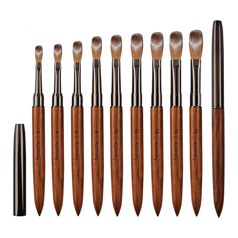 Custom logo 100% Kolinsky Sable Hair Wood Color Handle Crimped Acrylic Nail Art Brush with Lid