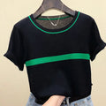 New Knitted T Shirt Women Summer O-neck Short Sleeve T-shirt Female Striped Casual Tops Tee Shirt Women's Clothing 2023