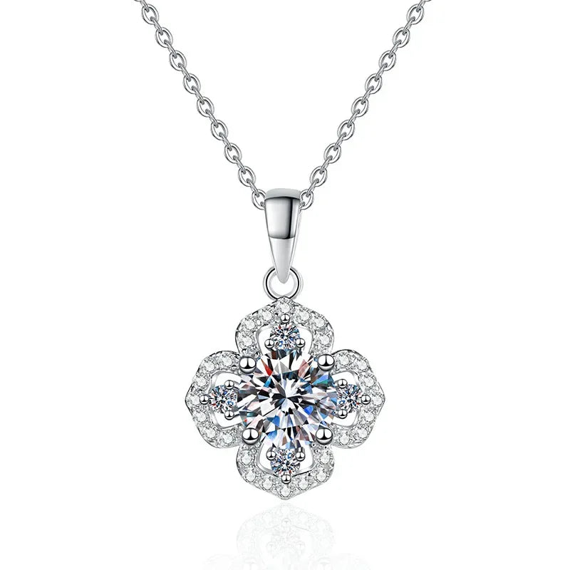 Fine Jewelry D-Color 1-Carat Moissanite Diamond Necklace 925 Sterling Silver Flower Pendant for Women