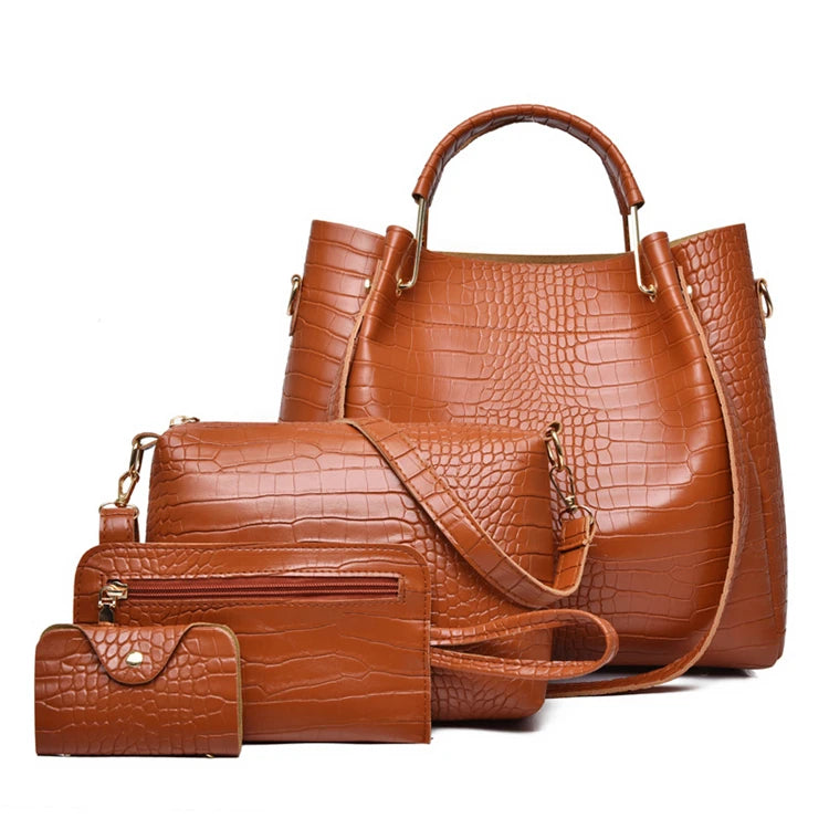 Flower Embroidered 3 Pcs Shoulder Bag Sets Women Designer Leather Handbag Ladies Hand Bag