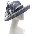 Women Ladies Navy Blue Wide Brim Sinamay Church Kentucky Derby Dress Cloche Sun Hat Fascinator Floral Tea Party Wedding Hat
