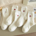 Wholesale Women's Red Love Embroidery Plush Tube Socks Autumn Winter White Fleece-Lined Thick Warm Crew Knitted Socks