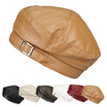 Winter and Spring Custom logo PU Retro Octagonal Hat Cap British Style Classic Vintage Leather Beanie Beret
