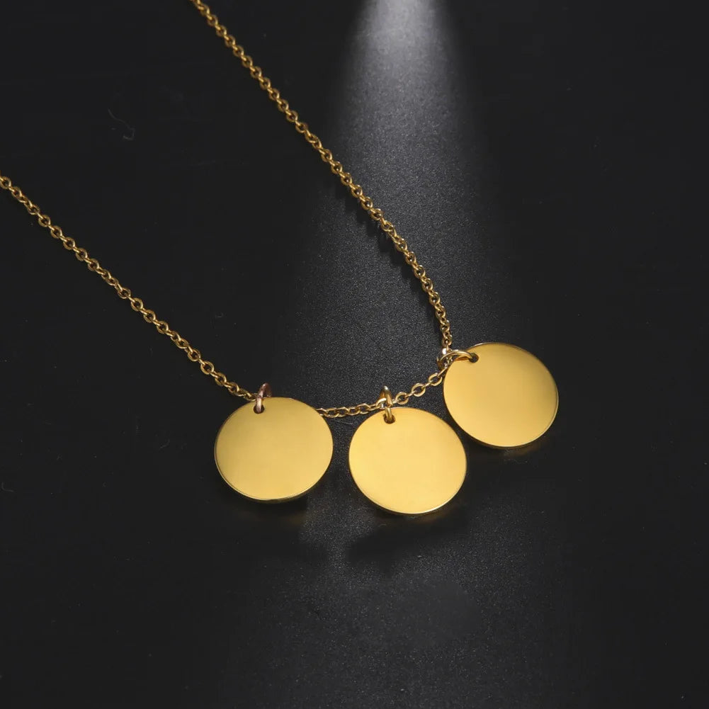 New Fashion Stainless Steel Rounds Pendant Necklace Laser Engraving Blanks Personalized Name Necklace Wholesales for Gift