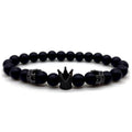 Men's Fashion Lion Crown Charm Bracelet 8mm Black Frosted Beaded Jewelry Gift Bracelet