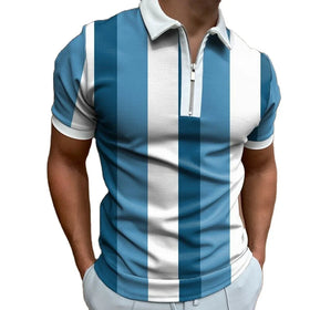 New Arrival Men's Zippered Polo Shirt Casual Short Sleeve T Shirts Classic Fit Tee Top