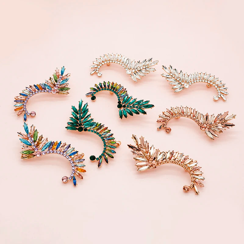 Hyperbolic Colorful Full Diamond Clip on Earrings Rhinestone Crystal Geometric Cuff Earrings Party Jewelry