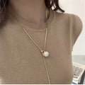 Korean Trendy Gold Plated Sweater Chain Necklace Adjustable Pearl Snake Chain Choker Necklace for Lady