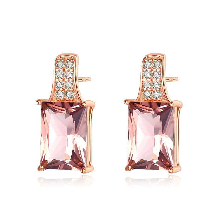 Fine Jewelry 925 Sterling Silver Rose Gold Women Fashion Gemstone Diamond Earrings