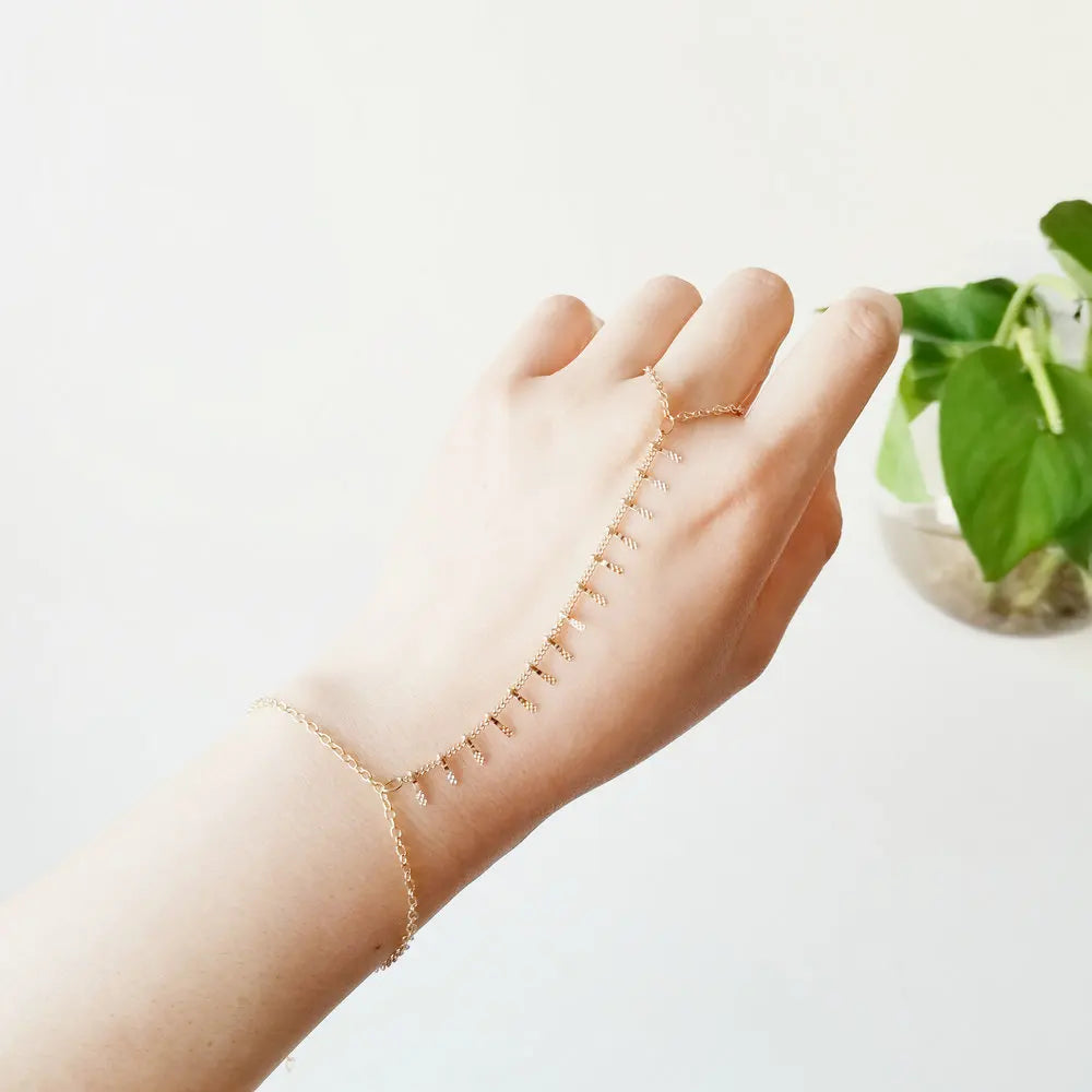 2022 Trendy Stainless Steel 18k Gold Hand Chain Bracelet for Women Girls-Wedding Anniversary Party Gift