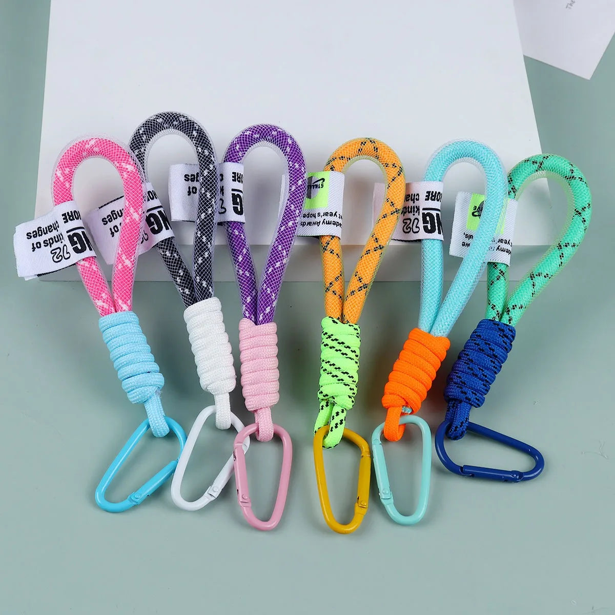 Multi-Color Braided Mesh Rope Keychain Simple Style Car Phone Bag Accessories with Trinkets & Cord Straps Climbing Keychain