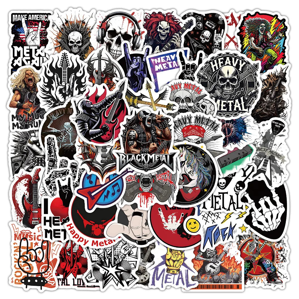 54Pcs Cool Heavy Metal Rock Graffiti Stickers For Skateboard Luggage Rock n Roll Music Sticker