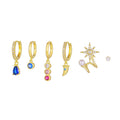 6pcs/set Beautiful S925 Flower Pearl Earrings Set Real Gold Plated Earring with Colored Zircon Pendant for Women Jewelry