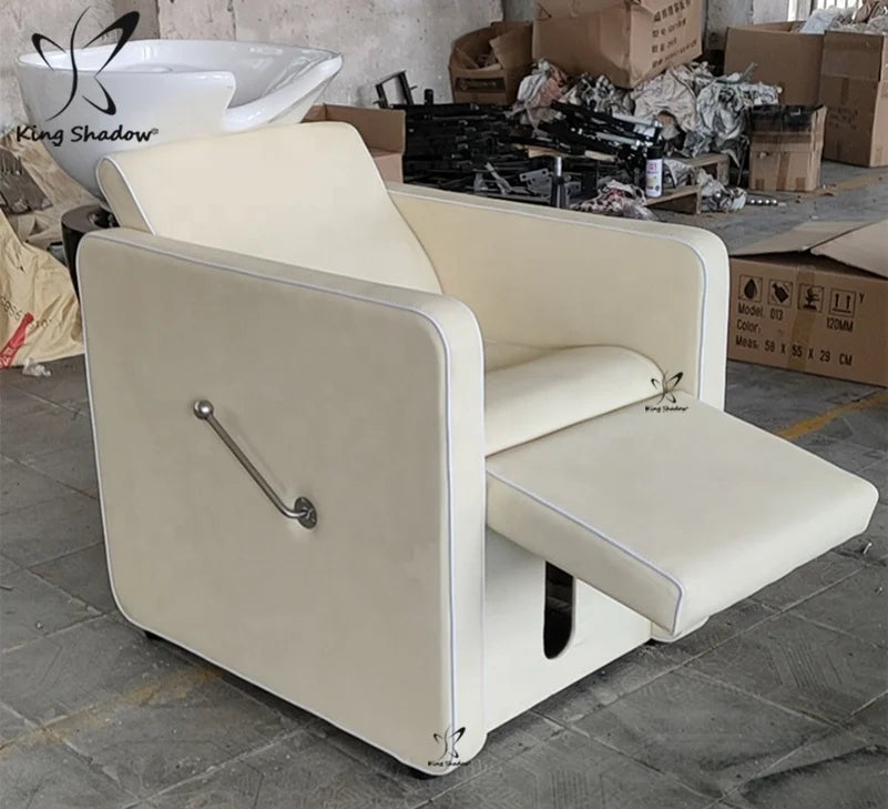 Modern Durable Shampoo Chair Backwash Unit with Ceramic Basin Stainless Steel Frame PU Leather for Workshop Hair Salon Equipment