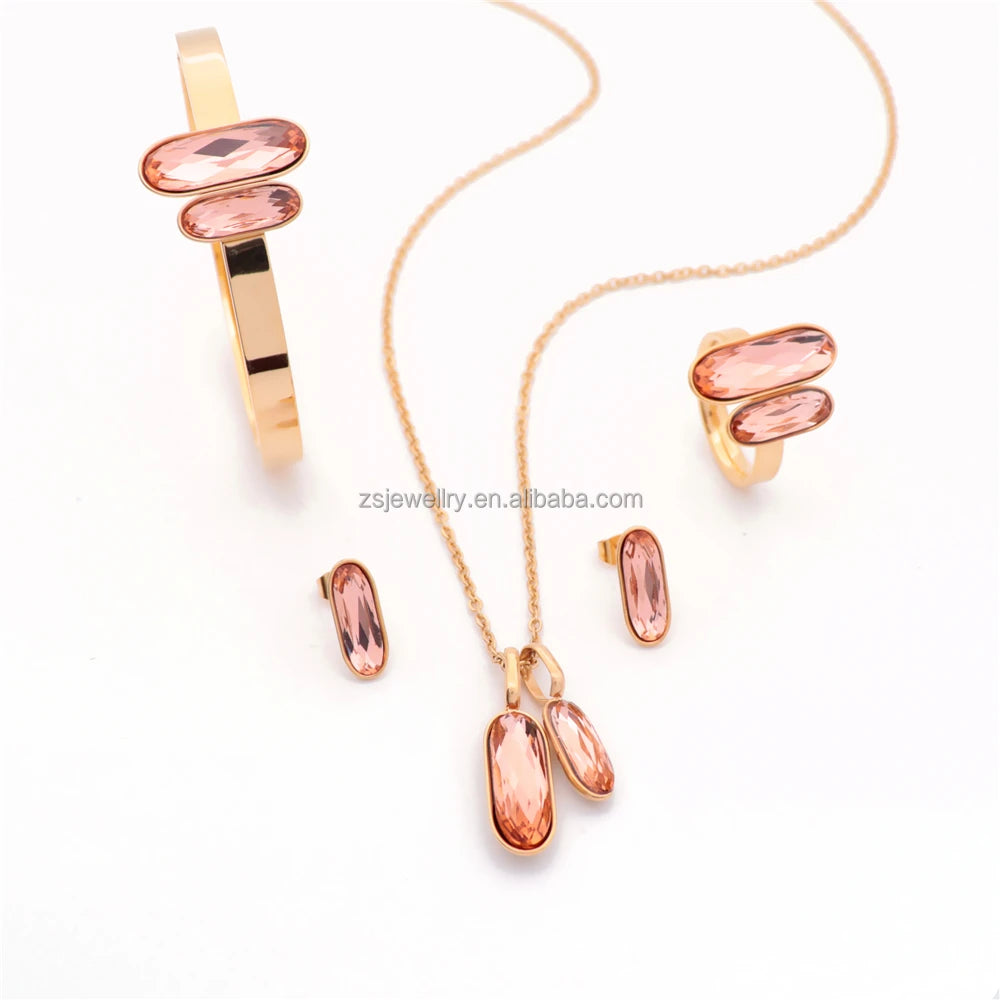 Mommy Me Stainless Steel Fashion Design Gemstone Gold Plated 4Pcs Jewelry Zircon Tree Life Bracelet Girl Women Luxury Sets
