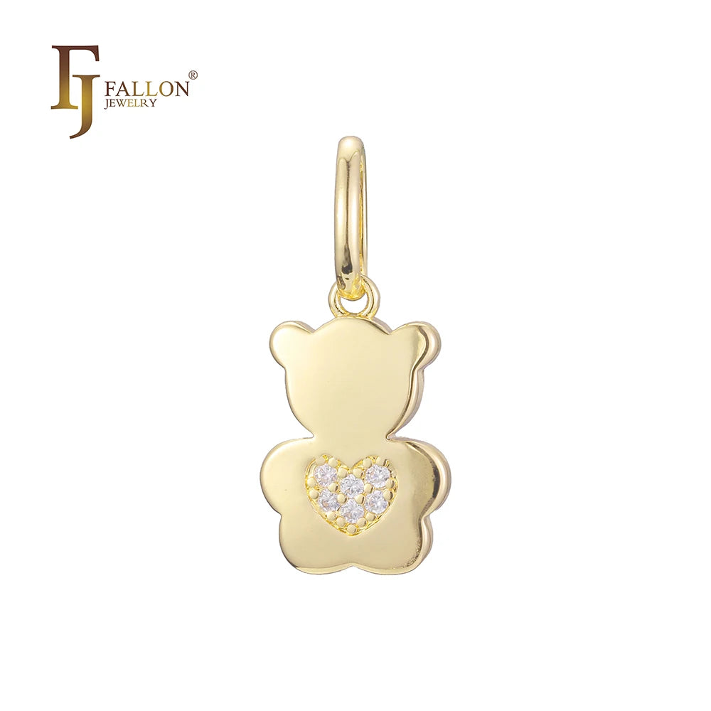 FJ Fallon Fashion Jewelry Little Bear Animal Pendant Plated in 14K Gold Brass Based