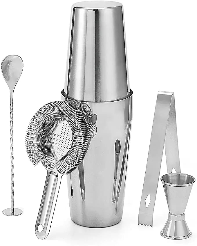 Innovative 6-Piece Stainless Steel 304 Bartender Kit Set 550ml Boston Shaker Eco-Friendly Stocked Feature Food Safe Individual