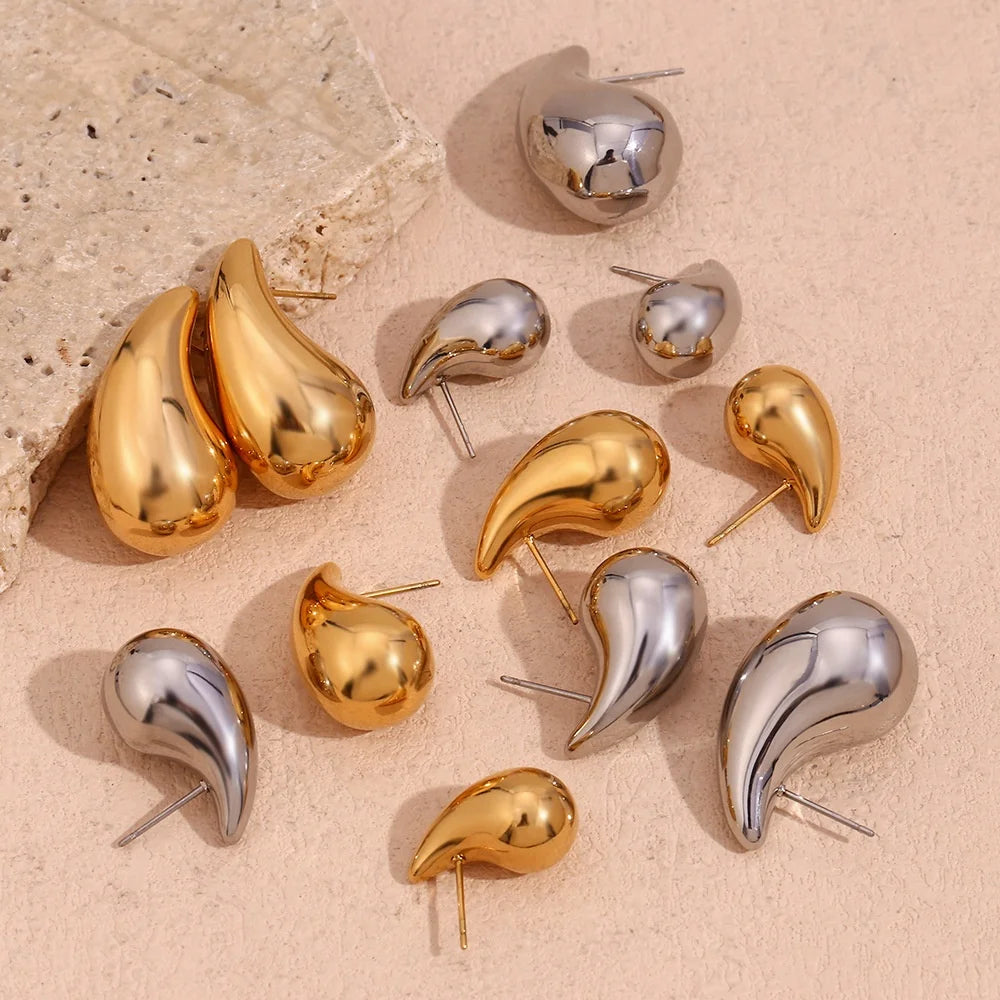 Wholesale Non Tarnish Fashion Jewelry 18K Gold Plated Stainless Steel Simple Teardrop Earrings Water Drop Earrings for Women