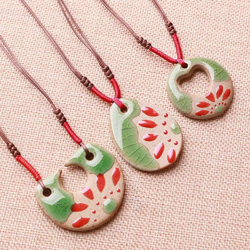 Popular Spring Jewelry Gift Beautiful Colorful Ceramic Necklace Vintage Colorful Glaze Necklace for Women