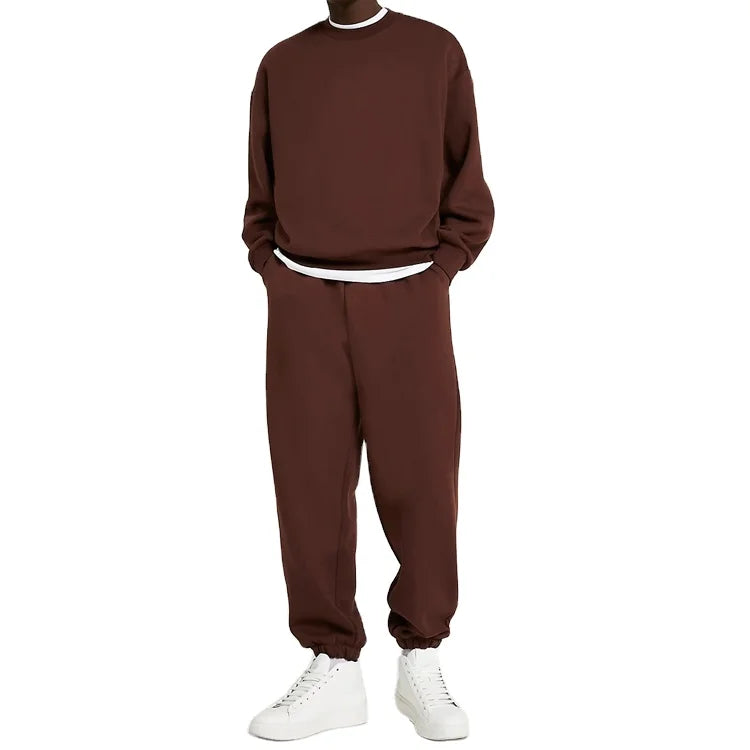 Wholesale Custom Logo Printed Men Blank Crewneck Sweatsuit Two Pieces Tracksuit Set