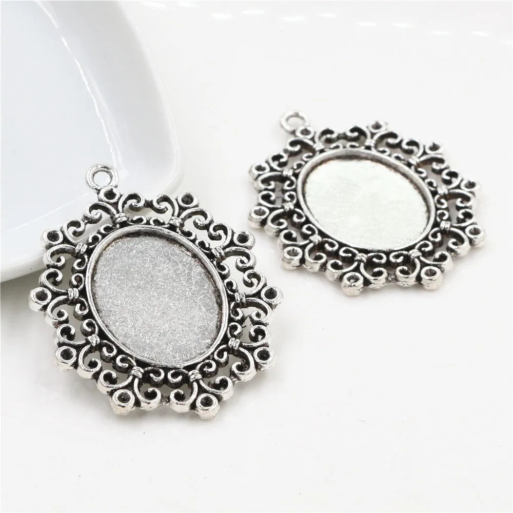 18x25mm Inner Size Black Antique Silver Plated Cameo Cabochon Base Setting Charms Pendant Bezel Tray DIY Necklace Findings